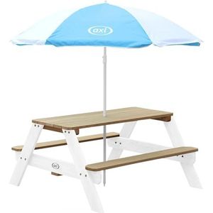 AXI Nick Picknicktafel voor kinderen in bruin/wit met parasol in blauw/wit | Picknick tafel van hout in diverse kleuren