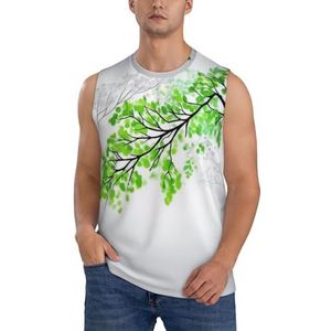 Groen en Wit Blad Heren Vesten Bodybuilding Atletische Zomer Workout Tank Top Mouwloos T-shirt Fitness Tank Running Gym Vest Sneldrogend, 3 D, XXL