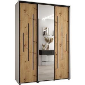 MEBLE KRYSPOL Davos 13 180 Kledingkast met drie schuifdeuren voor slaapkamer - Moderne Kledingkast met spiegel, kledingroede en planken - 235,2x180x60 cm - Wit Artisan Zwart
