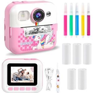 Kindercamera, instant camera, digitale camera, print 1080p, 16x digitale zoom, 2,4 inch scherm, 32 GB kaart, 3 rollen printpapier, met opbergtas, kerstcadeau voor kinderen van 3-12 jaar