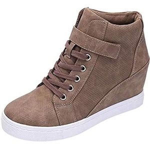 Enkellaarsjes plateau sneaker dames sleehak hoge sleehak hoge korte schacht Chelsea enkellaarzen slip on loafers wedges enkellaarzen casual comfortabele hoge hakken schoenen sportschoenen (bruin, 40)