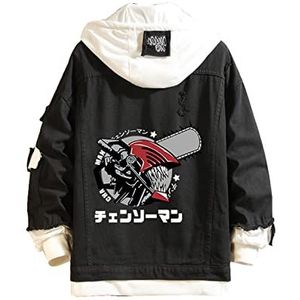 XINTAYEL Unisex Kettingzaag Man Hoodie Jas Cosplay Pochita Denim Jas Anime Casual Sweatshirt Kostuum, Zwart 1, L