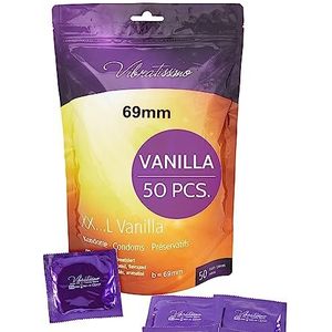 VIBRATISSIMO condooms XXL Vanilla 50 stuks I Premium met aroma I voor mannen I Vanille met dunne wanddikte & geur I voelen uiterst dun en gevoelig I b=69mm