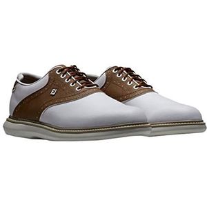 Footjoy Traditionele golfschoenen voor heren, wit, kaki, grijs, 45 EU Ancho