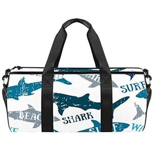 Haaien marineblauw reistas sport bagage met rugzak draagtas gymtas voor mannen en vrouwen, Haaien Surf Wit, 45 x 23 x 23 cm / 17.7 x 9 x 9 inch