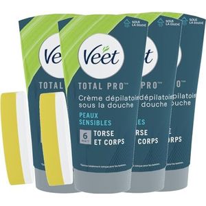 VEET Men – 4 crèmes voor ontharing voor heren onder de douche – voor de gevoelige huid, 4 x 150 ml