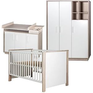 roba Complete babykamer Olaf - uitbreidbaar bed 70 x 140 cm + commode + kast met 3 deuren - wit/houten decor