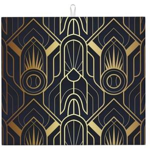 Art Deco Naadloos blauw en goudkleurig patroon, afwasmatten, absorberende afdruiprek, aanrecht, gootsteenmat, droogkussen 41 x 46 cm