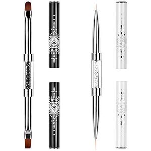 Ycyan 2 Stks Dual-ended Nail Design Borstels Rhinestone Handvat UV Gel Nail Brush Set Professionele Nail Art Gereedschap