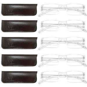 VEVESMUNDO Randloze leesbril voor heren, kunststof, zonder frame, leeshulp, zichthulp +1,0, +1,5, +2,0, +2,5, +3,0, +3,5, +4,0, 5 stuks transparante brillen, 2