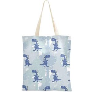 FRODOTGV Canvas Tassen Voor Vrouwen Dino Blauwe Kleur Jongen Tote Bags Canvas Cool Geschenken Voor Vrouwelijke Vrienden Herbruikbare Boodschappen Zakken Womens Canvas Tote Bag Plain Tote Bag, Dino