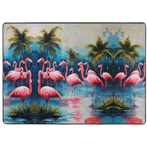 YJxoZH Veel Flamingo's Schilderen Print Thuis Tapijten, Voor Woonkamer Keuken Antislip Vloer Tapijt Zachte Slaapkamer Tapijten - 148 x 203 cm