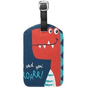 Rode grappige dinosaurus bagage bagage koffer tags lederen ID label voor reizen (2 stuks)