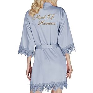 Y WJing Yi Jia Bruid gewaad dames kimono gewaden satijn bruidsmeisje bruiloft partij gewaden bruids ochtendjas zijden gewaden kant trim zijdeachtige ochtendjas monogrammen, Dusty Blue-H, One size