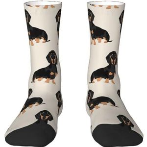 EdsfFehs Teckel hondenprint sokken, uniseks, geschikt voor de meeste mensen met een voetlengte van 36-45, Wit, One size