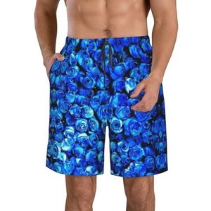 Mooie Zonnebloem Print Heren Zwemplank Shorts Zwembroek Trunks Badmode Sneldrogende Surfen Strand Essentiële Zomer, Blauwe Roos, XXL