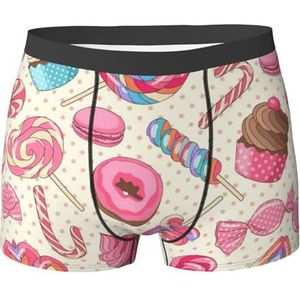 OdDdot Herenondergoed met geitenprint, comfortabele en ademende boxershort voor heren, atletische boxerslips, Kleurrijke Zoete Lolly Cupcake Donut, XL