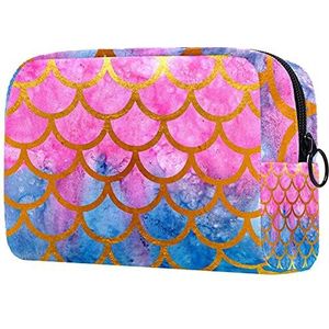 Cosmetische tassen voor vrouwen, roze-blauw patroon zeemeerminschaal reizen cosmetische tassen, multifunctionele draagbare make-uptassen, reizen cosmetische tas organizer voor vrouwen, Multi kleuren