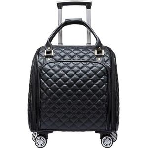 Bagage Lederen Softside Underseat Handbagage Koffers, Reisbagage Met Spinnerwielen Trolley Koffer (Color : Black, Size : 18inch)