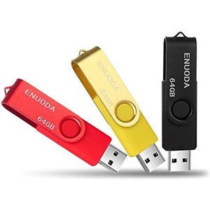 ENUODA USB Stick 64GB 3 Stuks USB 2.0 Memory Stick Hoge Snelheid Thumb Drives (3 Gemengde Kleuren: Rood Goud Zwart)