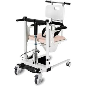 5-in-1 hydraulische patiëntenlift voor thuis met 180 ° gesplitste zitting en potje, eettafel draagbaar transport rolstoel stalen toiletten stoeloverdrachtshulp voor ouderen hoogte verstelbaar, wit