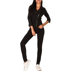 Womens Jeans Suit Overall Biker Jumpsuit Pantsuit One Piece Asymmetrical, Colour:Black, Size:44