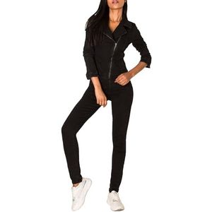 Womens Jeans Suit Overall Biker Jumpsuit Pantsuit One Piece Asymmetrical, Colour:Black, Size:44