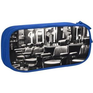 Yyoretp Grote Capaciteit Kapper Monochrome Stijl Print Potlood Case, Dubbellaags Rits Make-up Pouch Potlood Box Organizer., Blauw, Eén maat, Beauty Case