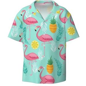 EdWal Flamingo Print Heren Korte Mouw Button Down Shirts Casual Losse Fit Zomer Strand Shirts Heren Jurk Shirts, Zwart, XXL