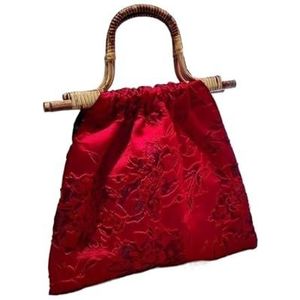 Handtassen totbao, New Chinese Red Bridal Bag F.Green Original Rattan Bamboo Bag with Cheongsam Clothes