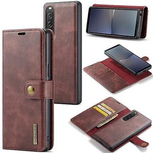 Flip Case Cover Compatibel met Sony Xperia 10 V Case, DG.MING 2 in 1 Clucth Retro Real Cowhide Leather Folio Flip Wallet Magnetische Afneembare Slim Phone Cover Case Compatibel met Sony Xperia 10 V, m