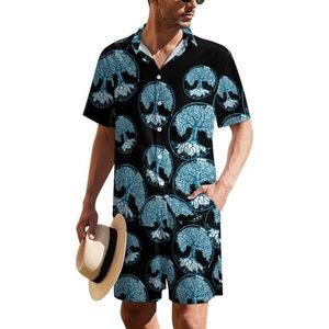 Tree of Life Art Symbol Hawaiiaanse pak voor heren, set van 2 stuks, strandoutfit, shirt en korte broek, bijpassende set