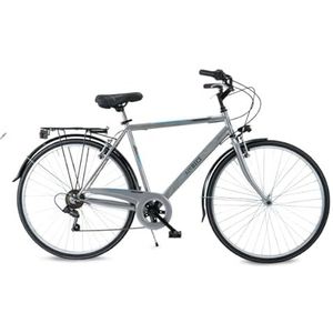 Airbici Fusion Man herenfiets, 71 cm (28 inch), herenfiets, 6 versnellingen, stalen frame, aluminium velgen, ledverlichting, bagagedrager, standaard, Shimano-schakeling.