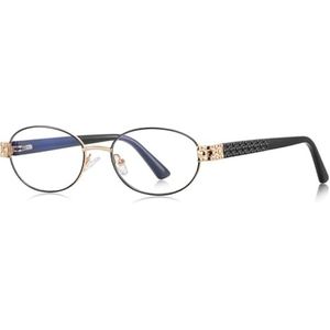 moomoobird Metalen Ovale Bril Frame voor Vrouwen TR90 Blauw Licht Blokkerende Bril Vrouw, Zwart Goud Frame