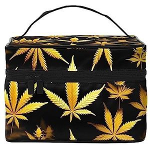 Groene Geckos Print Make-up Bag,Draagbare cosmetische tas,Grote capaciteit Travel Makeup Case Organizer, Gouden Cannabis, Eén maat