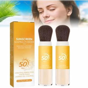 Mineral Translucent Sunscreen Setting Powder with Brush, Daily SPF 50 Sunscreen Setting Powder, Oil Control Natural Matte Finish, Lasting Lightweight Breathable, All Skin (2 PCS)