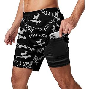 Goat Yoga Zwembroek voor heren, sneldrogend, 2-in-1 strandsportbroek met compressieliner en zak