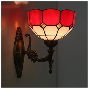 Tiffany Light 7.8-Inch Mediterrane Stijl LED Wandlamp Met Gebrandschilderd Glas Lampenkap, Victoriaanse Stijl Wandlamp Voor Slaapkamers, Hotels En Woonkamers