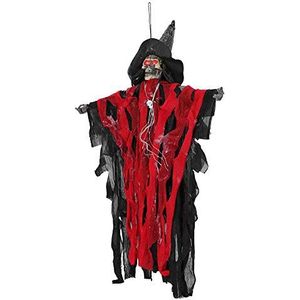 Halloween hangende spookdecoraties, 24 grote skelet heksengeest met gloeiende ogen en eng geluid, eng spookhuis rekwisiet voor tuin en tuin