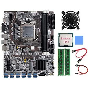 AMIUHOUN B75 BTC Mijnbouw Moederbord 12 PCIE Naar USB LGA1155 2XDDR3 4 GB 1333 Mhz RAM+RandomCPU+ Kabel B75 ETH Mijnbouw