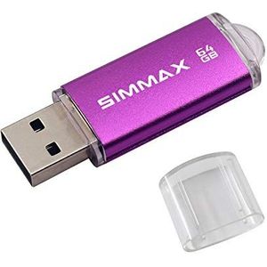 SIMMAX USB-sticks 1 stuks 64GB USB Flash Drive High Speed USB 2.0 Memory Stick 64GB lila