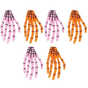 Halloween Skelet Handen Bot Haarklemmen - Roze en Oranje 3 Paar, Punk Rock Horror Haar Clip Voor Vrouwen Meisjes Haaraccessoires Skelet Handen Bot Klauw Haar Clips