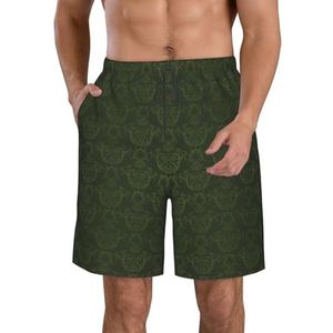 FRGMNT Roze Rose Bloemen Print Heren Sneldrogende Zwemshorts Strand Korte Board Spa Trunks Elastische Gym Shorts Surfen Korte, Hunter Groen Bloemblaadjes Patroon, XXL