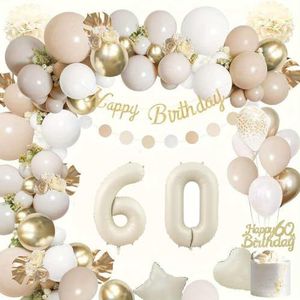 FeestmetJoep® 60 jaar feestpakket Beige / Goud 76-delig - 60 jaar verjaardag versiering - 60 jaar slingers - 60 jaar ballonnen - Feestversiering voor man & vrouw Groen / Goud