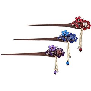 Haarspeldjes Hanfu Vrouwen Japans Haar Eetstokjes Houten Blauwe Accessoires Eetstokjes Sparkly Bloem Cosplay Chinese Haarspeld: Styling Stijl Halloween Booth Sieraden Oude Vorken Kristallen Broodje (Kleur: Asso