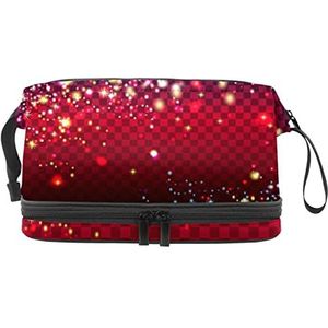 Grote capaciteit reizen cosmetische tas, kerst kleurrijke glitter deeltjes achtergrond, make-up tas, waterdichte make-up tas organisator, Meerkleurig, 27x15x14 cm/10.6x5.9x5.5 in