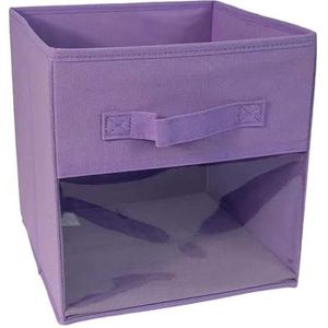 szutfidy Opvouwbare Stof Opslag Bin Clear Window Box met Transparant Handvat Grote Capaciteit Quilt Cube Opvouwbare Kleding Boek Paars