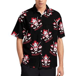 Canada Hockey Label Hawaiiaanse Shirt Voor Mannen Zomer Strand Casual Korte Mouw Button Down Shirts met Zak