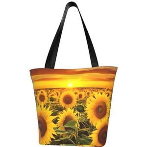 GeRRiT Bloemen patroon gedrukt Casual Schoudertas Grote Capaciteit Tote Bag Boodschappentas, zonnebloemveld, Eén maat