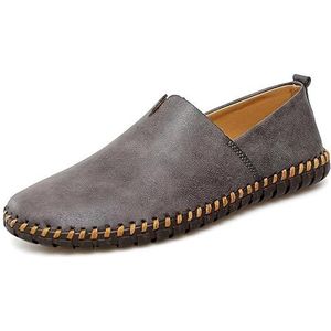 Loafers for heren, ronde neus, vegan lederen loafers, lichtgewicht, antislip, flexibele bruiloftsslip-ons (Color : Grey, Size : 39 EU)